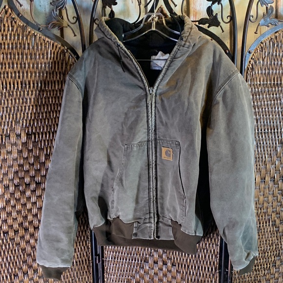 Carhartt Vintage Dark Brown Distressed Coat with Hood Size L - Picture 1 of 8